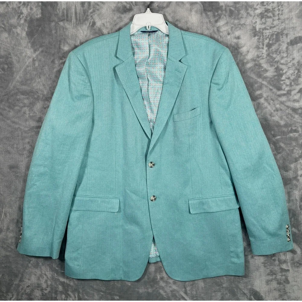 Alan Flusser Linen Blend Green Blazer Mens XL 46 Sport Coat Suit Jacket Lined